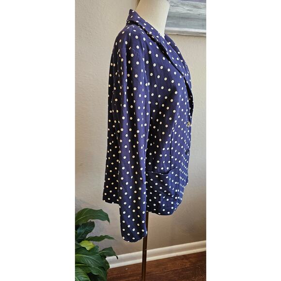 Talbots Women Two Button Front Office Polka Dot Blazer Jacket Size XL Navy Cream - Picture 3 of 6